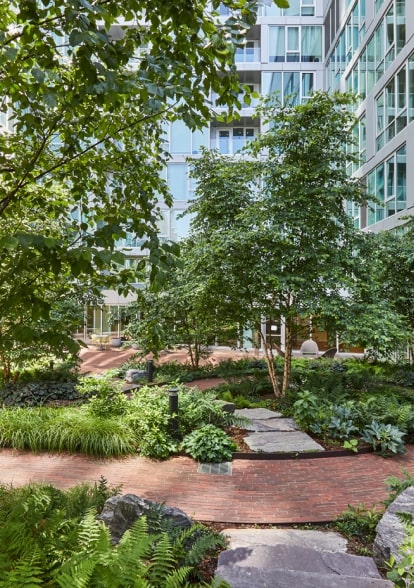 Over two acres of green roofs, plazas, terraces and gardens